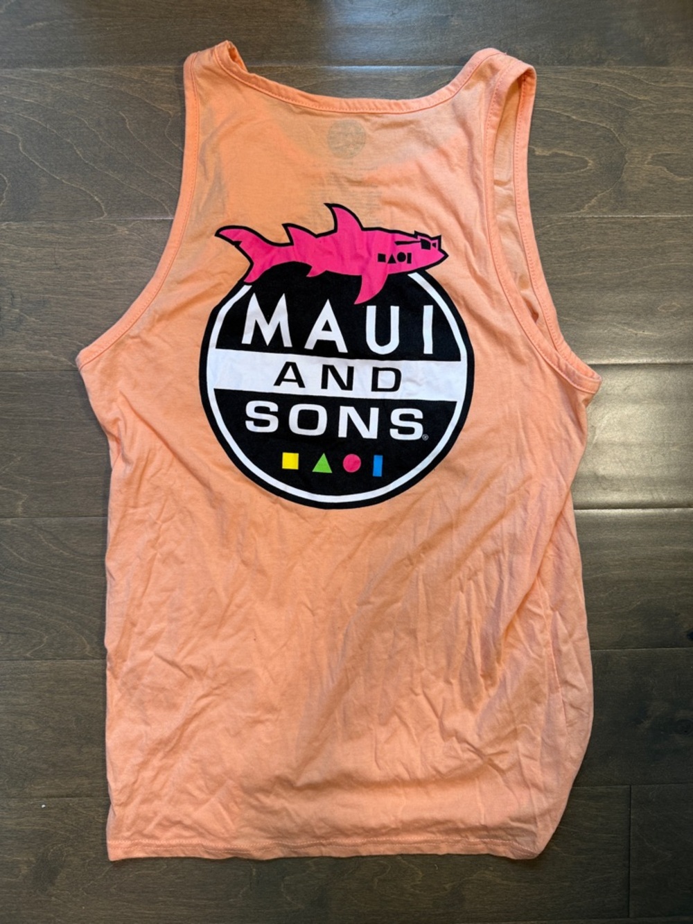 Maui and Sons Peach Tank with Pink Shark Logo